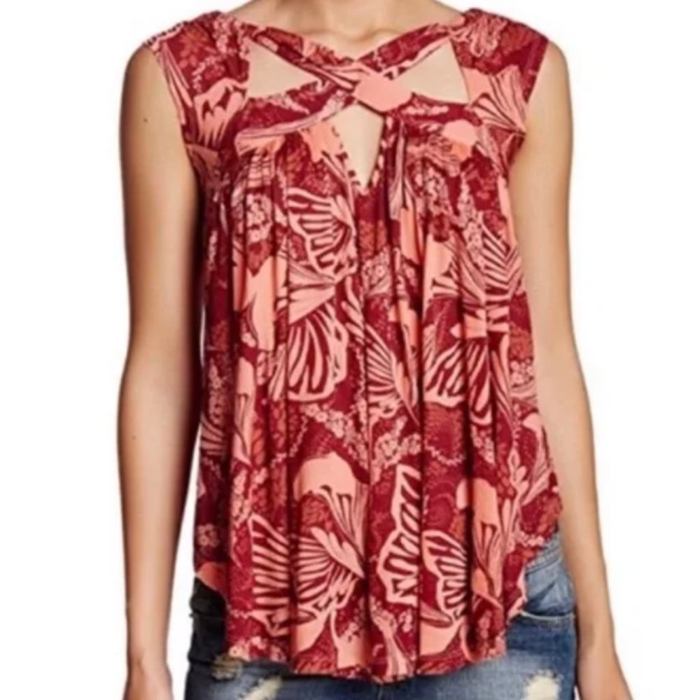 Free People Floral CrissCross Flowy Tank Top